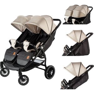 Born Lucky Ranger Duo Buggy Kinderwagen Tweeling Buggy Inklapbaar Lichtgewicht Dubbele Buggy Met Verstelbare Rugleuning en Zwenkwielen – Beige