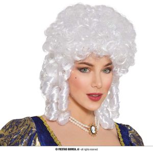 Fiestas Guirca - Witte dames markiezen pruik - Carnaval - Carnaval pruik - Carnaval accessoires - Pruiken