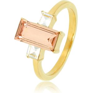 *My Bendel - Gouden ring met grote roze steen - Gouden My Bendel ring met grote roze steen en fijne zirkonia stenen - Met luxe cadeauverpakking