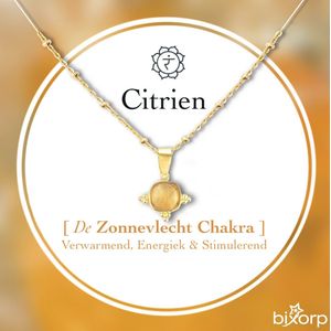 Bixorp Gems Gouden Dames Ketting met Citrien hanger - Zonnevlecht Chakra - 18 Karaat Verguld Goud & Roestvrij Staal - 36cm + 8cm verstelbaar