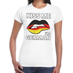 Kiss me I am German t-shirt wit dames - feest shirts dames - Duitsland kleding XS