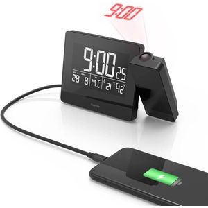 Hama Digitale Wekker - Projectie wekker - Speed-alarm - Touch-sensor - Display verlichting - USB-aansluiting - Alarm- en sluimerfunctie - Datum, temperatuur- en luchtvochtigheidsweergave - 15x4,5x9,5 cm - Zwart