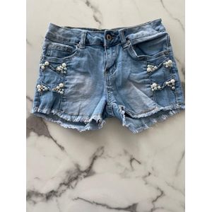 Jeans short, korte spijkerbroek voor meisjes met kraaltjes in de maten 104/4 t/m 164/14