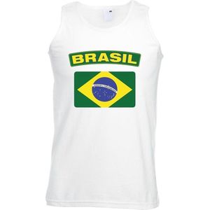 Singlet shirt/ tanktop Braziliaanse vlag wit heren M