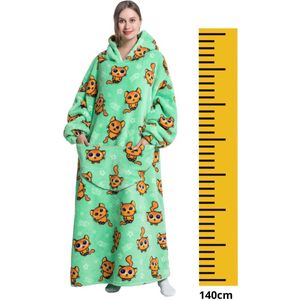 Katten fleece deken met mouwen en capuchon – fleece hoodie – EXTRA lang - Draagbare deken - fleece kleed met capuchon en mouwen – hoodie blanket - maat XS t/m XL – TV plaid met mouwen - 140 cm - chillen – relax outfit– groen - Badrock