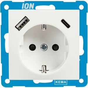 ION | Wandcontactdoos RA | met USB en USB-C | Mat Aplin wit - E1 Serie