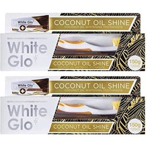 White Glo Kokosnoot Tandpasta 150g (Pak van 2) met Sanitral 50 Stuks Tandzijdestokje