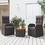 VidaXL Loungeset 3-delig Poly Rattan en Massief Acaciahout Zwart