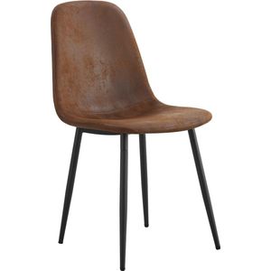 Merax 4-delige Esszimmerstoel Set met Scandinavisch Vintage Kunstwildleder - Stalen Poten in Zwart en Geel - Bruin
