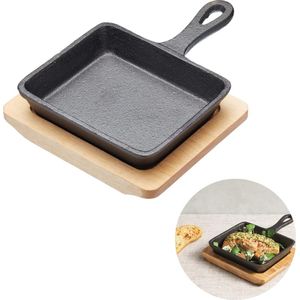 Cheqo® Braadpannetje - Tapaspan - Koekenpan - Voor Oven en Gasfornuis - Gietijzer - Met Onderzetter - 14x14 cm