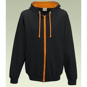 AWDis Just Hoods Varsity Zoodie, Jet Black/ Orange Crush , Maat XL