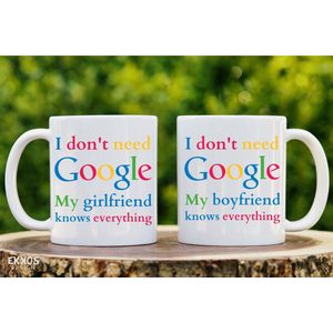I dont't need Google Couple BF & GF 2 Stuk Mokken - Valentijn cadeautje voor hem - Valentijn cadeautje voor haar - Verjaardag cadeau - Cadeau voor man - Cadeau voor vrouw - Verjaardag cadeau vrouw - Grappige cadeaus - Mokken - Theeglazen - Koffie