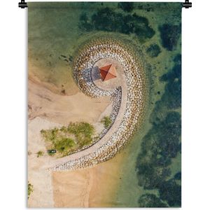 Wandkleed Cijfer 9 - Cijfer 9 door stenen bij de zee Wandkleed katoen 150x200 cm - Wandtapijt met foto
