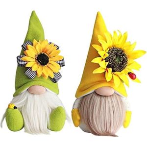 Lente Zonnebloem Bijen Kabouter, Handgemaakte Gevulde Gezichtsloze Pop, Dwerg, Decoratie voor Thuis, Boerderij of Keuken, Set van 2 Stuks