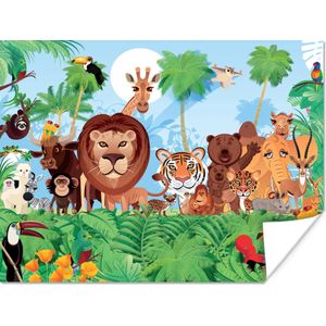 Poster Tropisch - Dieren - Natuur - Jongen - Meiden - Kind - 80x60 cm - Poster Babykamer