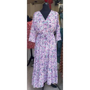 Mooie paarse maxi jurk met bloemen - one size (38-42)