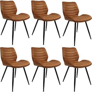 Bronx71® Industriële eetkamerstoel Morris cognac - Eetkamerstoelen set van 6