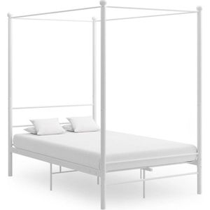 vidaXL - Hemelbedframe - Wit - Gepoefercoat Metaal
