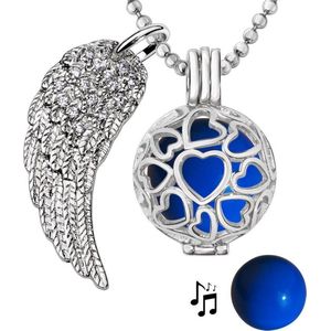 Quiges Engelenroeper 18mm Bolhouder met Ketting 90cm en Bolletje - Dames - Zilverkleurig Hartjes - EBS18187