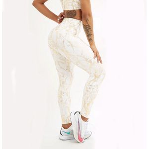 Legging Wit Goud - Prachtig Ontwerp - Dames Broek - Mode - Sportief