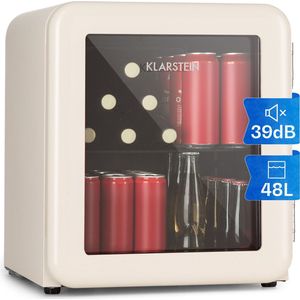 Klarstein Poplife 48 Retro Drankenkoeler - Mini koelkast - 48 Liter - Temperatuur: 0-10 °C - 39 dB - 50 cm hoog - Verstelbare pootjes - Compressiekoeling - Mini Koelkast - Drankkoelkast - Crème