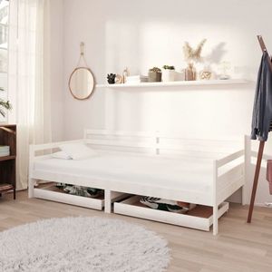 The Living Store Slaapbank - Hout - Wit - 204 x 98 x 70 cm - Inclusief 2 bedladen