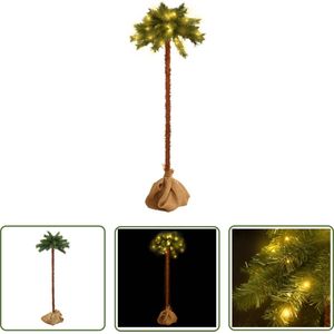 The Living Store Kunstpalmboom - LED - 150 cm - Groen/Bruin Kunstpalmboom - Palmdecoratie - Led Lampjes - Kerstdecoratie - Tropisch Thema - Binnenhuisdecoratie
