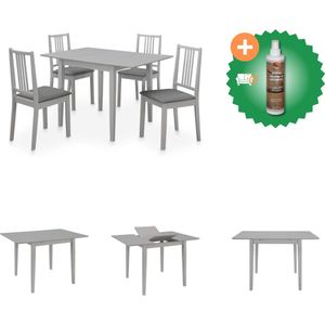 vidaXL 5-delige Eethoek MDF grijs - Set tafel en stoelen - Inclusief Houtreiniger en verfrisser