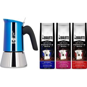 Bialetti Venus Blue Percolator 4 kops + Bialetti koffiepakket 3 x 250gr