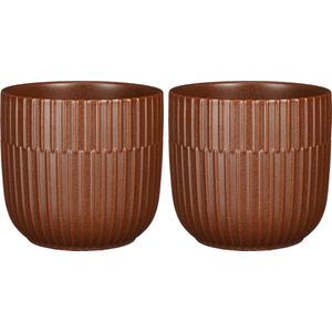 Mica Decorations - Plantenpot/bloempot - 2x stuks - keramiek - bruin - D14/H13 cm