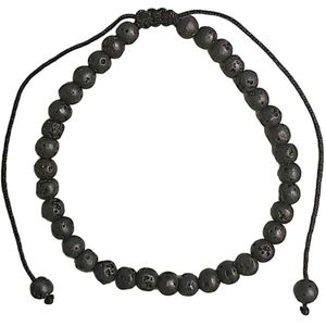 Fako Bijoux® - Natuurstenen Armband - Natuursteen - 5mm - Verstelbaar - 16-23cm - Lavasteen - Zwart