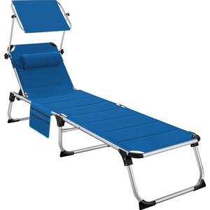 tectake® - ligstoel ligbed zonnebed gestoffeerd, inklapbaar - blauw - 220 x 60,5 x 34 cm, met zijvak