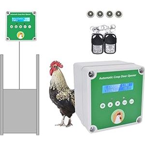Kippenluik Automatisch - Met timer en Lichtsensor - Chickenguard - 4 Riemschijven - Hokopener - LCD Scherm - Op Batterijen, Zonnepaneel of Voedingskabel - Volledige Set