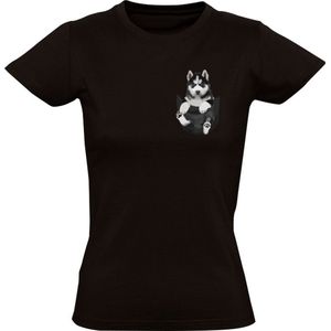 Husky in borstzakje Dames T-shirt | Hond | Dog | Huisdier | Dierendag | Grappig
