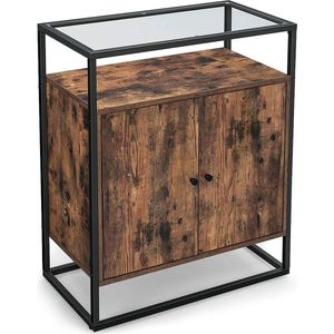 MIRA Home - Dressoir kast - Opbergkast met deuren - Bruin - Hout - Glas - Staal - 70x35x80