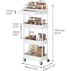 Tier Storage Trolley Trolley Kitchen Storage Cart with Height Adjustable Shelves