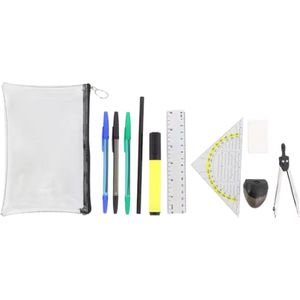 Schrijfset / Stationery Set Zwart - Set van 10 met oa etui, potloden, pen, liniaal gum en meer - Examen Etui - Schoolcampus - Gevulde etui - Back to school