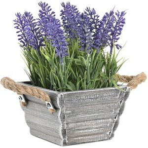 Items Lavendel bloemen kunstplant in bloempot - paarse bloemen - 15 x 20 cm - bloemstukje