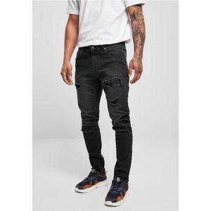Urban Classics - Heavy Destroyed Slim Fit Jeans Broek rechte pijpen - 29/32 inch - Zwart