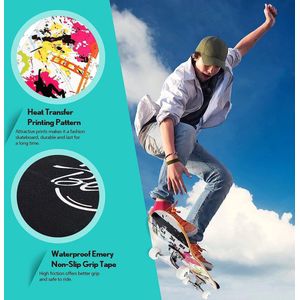 skateboard 78,74 x 20,32 cm compleet Cruiser skateboard voor kinderen, jongeren en volwassenen, 7-laags Canadese esdoorn Double Kick Deck Concave met all-in-one skate T-tool voor beginners, graffiti