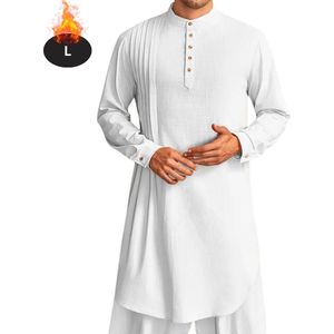 Nivard Islamitische Kleding - Djellaba Heren - Moslim Kleding - Arabisch Mannen Kaftan - Alhamdulillah -Wit L