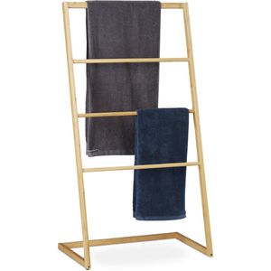 Handdoekrek staand bamboe 4 stangen voor handdoeken en kleding - HxBxD 110 x 60 x 35 cm natuur Handdoekrek