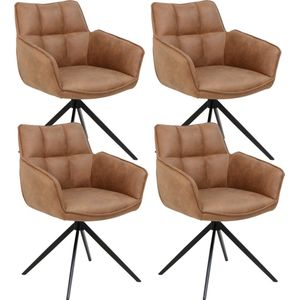 Parexio® - Leon Eetkamerstoel - Cognac - Microfiber Stof - Set Van 4 - Industrieel Design - Comfortabel - Metalen Poten