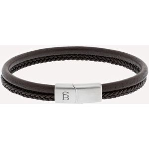 STEEL & BARNETT ® - Leren armband - heren - Denby Leren Armband Bruin - Bruin - 22.5 CM