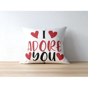Valentijn Kussen met tekst: I Adore you | Valentijn cadeau | Valentijn decoratie | Grappige Cadeaus | Geschenk | Sierkussen