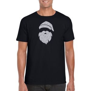 Kerstman hoofd Kerst t-shirt - zwart met zilveren glitter bedrukking - heren - Kerstkleding / Kerst outfit L