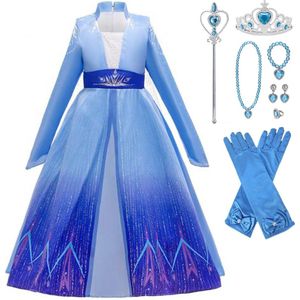 Prinsessenjurk meisje - Elsa jurk - Maat 98 (100) - Toverstaf - Prinsessenkroon - Lange prinsessenhandschoenen - Carnavalskleding - Cadeau meisje - Verkleedkleren - Kleed