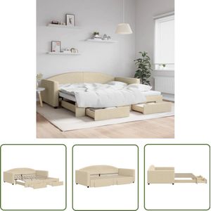 vidaXL Slaapbank met onderschuifbed en lades - Crème Slaapbank - Sofa Bed - Tweepersoonsbed - Opbergruimte - Design Meubels