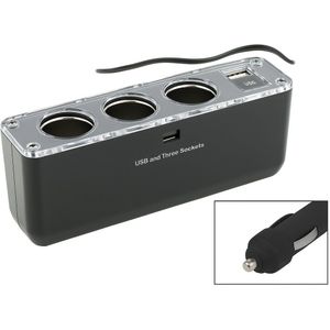 3 Sockets 12V Sigarettenaansteker in de auto USB Power (zwart) - 12V Splitter Auto oplader USB C