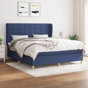 The Living Store Boxspringbed - Luxe blauwe stoffen bekleding - Comfortabele pocketvering matras - Verstelbaar hoofdbord - Hygiënische en huidvriendelijke topmatras - 160 x 200 cm